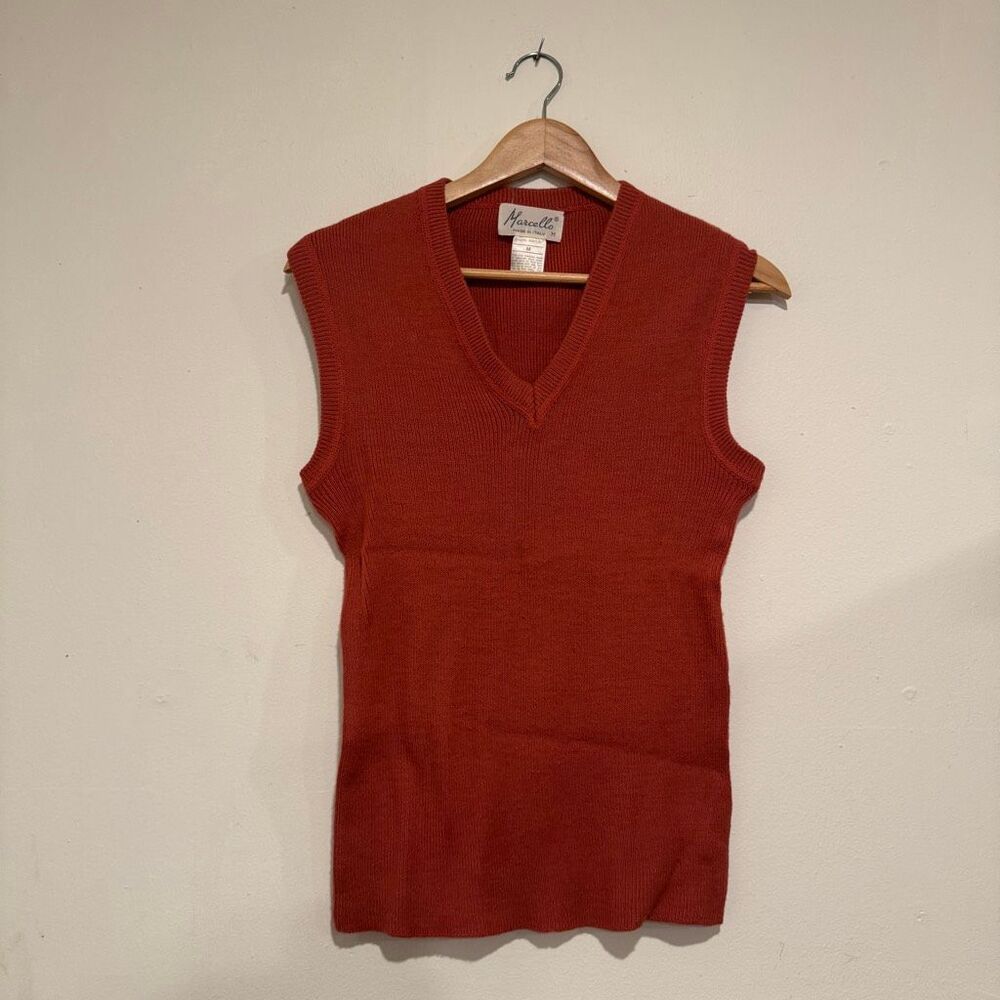 Marcello Vintage Mens Sweater Vest Rust Size Medium